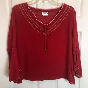 CLIO Vintage Pullover Trumpet Sleeve Boho Blouse. Size M